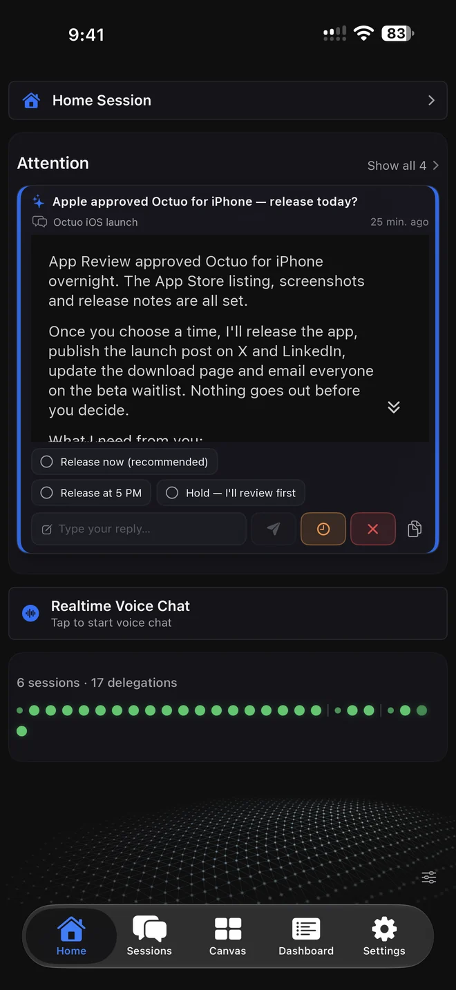 Octuo on iPhone: a decision waiting in Attention