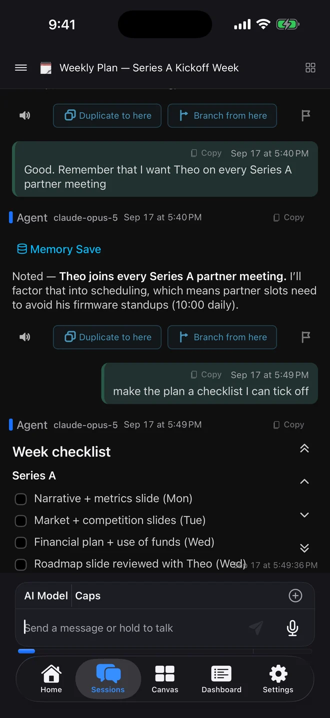 Octuo on iPhone: a plan shown as a checklist