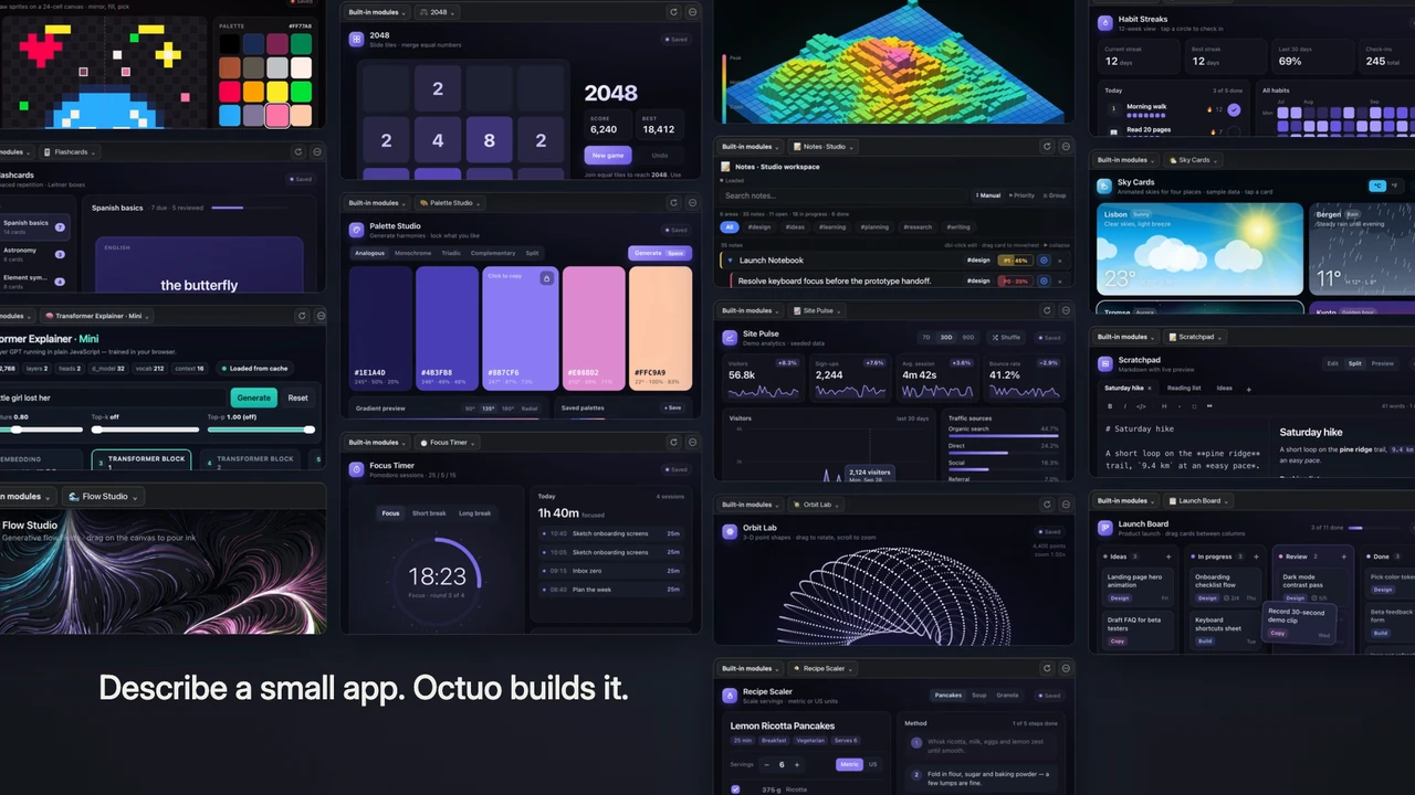 Interactive views on the Octuo Canvas (demo account, sample data)