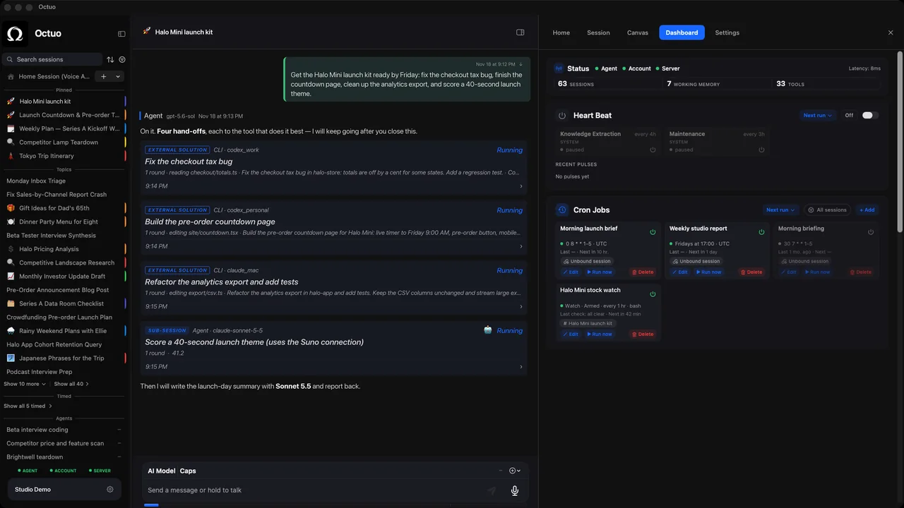 Octuo for Mac: the list of schedules and watches